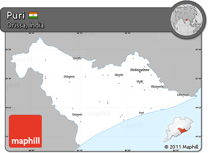 Gray Simple Map of Puri, single color outside