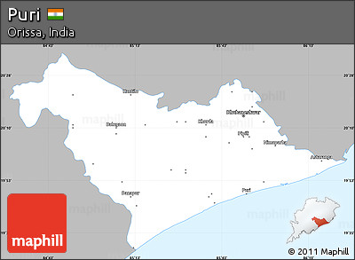 Gray Simple Map of Puri, single color outside