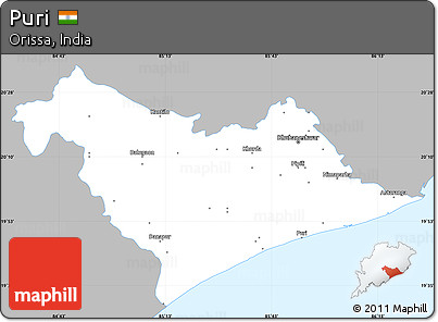 Gray Simple Map of Puri, single color outside