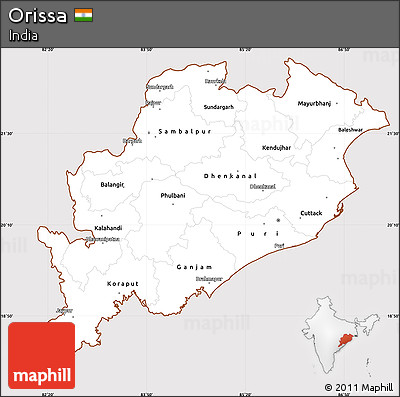 Classic Style Simple Map of Orissa, cropped outside