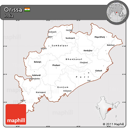 Classic Style Simple Map of Orissa, cropped outside