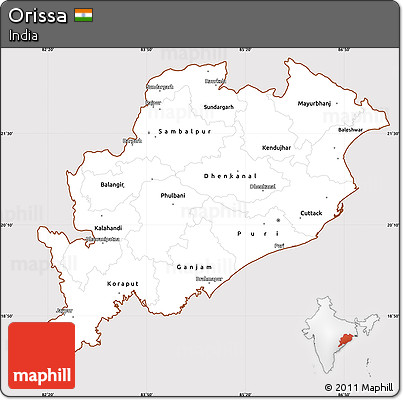 Classic Style Simple Map of Orissa, cropped outside
