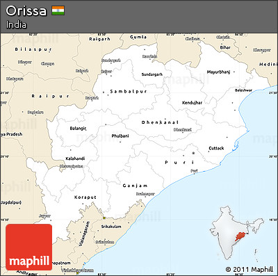 Classic Style Simple Map of Orissa