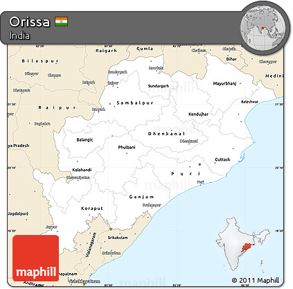 Classic Style Simple Map of Orissa