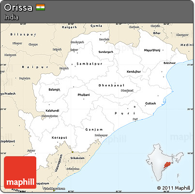 Classic Style Simple Map of Orissa
