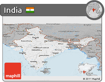 Gray Panoramic Map of India