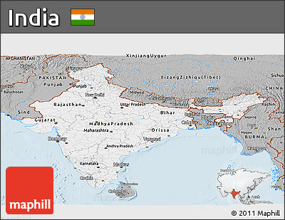 Gray Panoramic Map of India