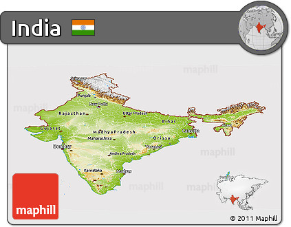 Physical Panoramic Map of India, cropped outside