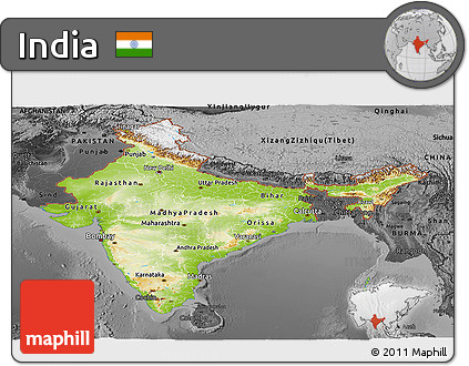 Physical Panoramic Map of India, darken, desaturated
