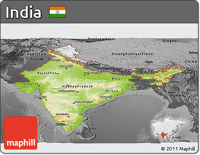 Physical Panoramic Map of India, darken, desaturated