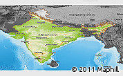 Physical Panoramic Map of India, darken, desaturated, land only