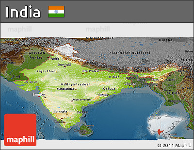 Physical Panoramic Map of India, darken