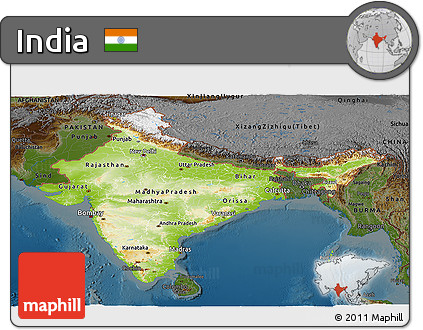 Physical Panoramic Map of India, darken