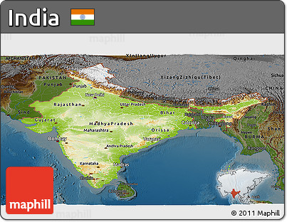 Physical Panoramic Map of India, darken