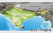 Physical Panoramic Map of India, darken, semi-desaturated, land only