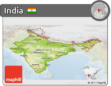 Physical Panoramic Map of India, lighten