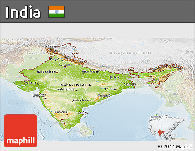 Physical Panoramic Map of India, lighten