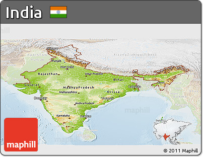 Physical Panoramic Map of India, lighten