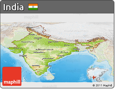 Physical Panoramic Map of India, lighten, land only