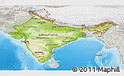 Physical Panoramic Map of India, lighten, semi-desaturated, land only