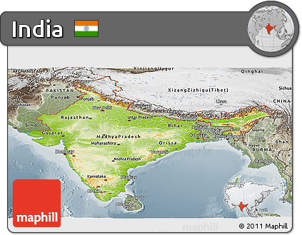 Physical Panoramic Map of India, semi-desaturated