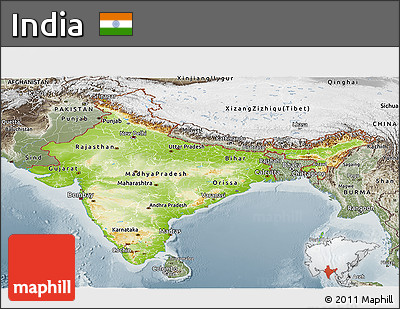 Physical Panoramic Map of India, semi-desaturated