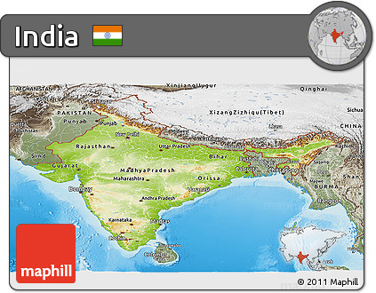 Physical Panoramic Map of India, semi-desaturated, land only