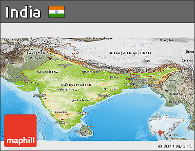 Physical Panoramic Map of India, semi-desaturated, land only