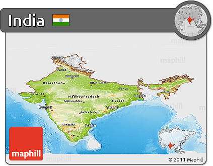Physical Panoramic Map of India, single color outside