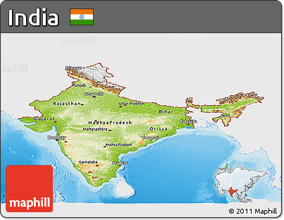 Physical Panoramic Map of India, single color outside