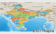 Political Panoramic Map of India, shaded relief outside, bathymetry sea