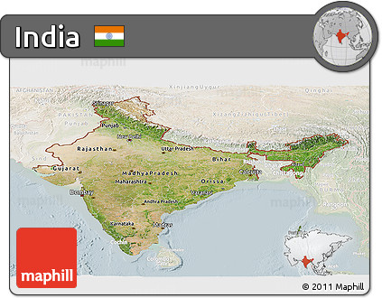 Satellite Panoramic Map of India, lighten