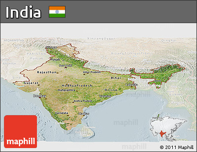 Satellite Panoramic Map of India, lighten