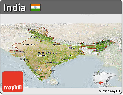 Satellite Panoramic Map of India, lighten