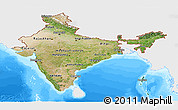 Satellite Panoramic Map of India, single color outside, bathymetry sea