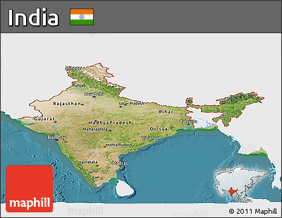 Satellite Panoramic Map of India, single color outside
