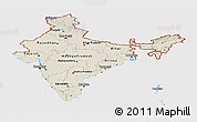 Shaded Relief Panoramic Map of India, cropped outside