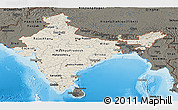 Shaded Relief Panoramic Map of India, darken, land only