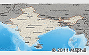 Shaded Relief Panoramic Map of India, darken, semi-desaturated, land only