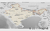 Shaded Relief Panoramic Map of India, desaturated