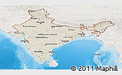 Shaded Relief Panoramic Map of India, lighten, land only