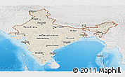 Shaded Relief Panoramic Map of India, lighten, semi-desaturated, land only