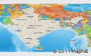 Shaded Relief Panoramic Map of India, political outside, shaded relief sea