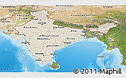 Shaded Relief Panoramic Map of India, satellite outside, shaded relief sea