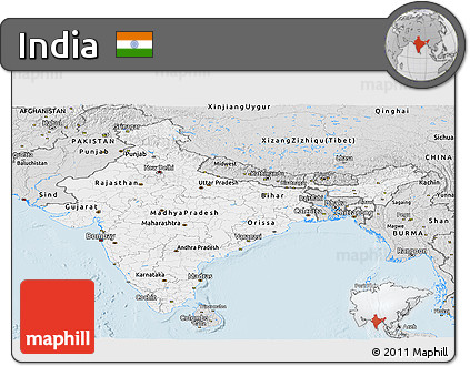 Silver Style Panoramic Map of India