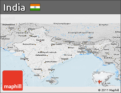 Silver Style Panoramic Map of India