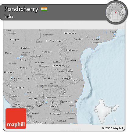Gray 3D Map of Pondicherry