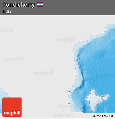 Physical 3D Map of Pondicherry, single color outside