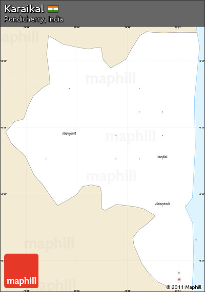 Classic Style Simple Map of Karaikal, single color outside