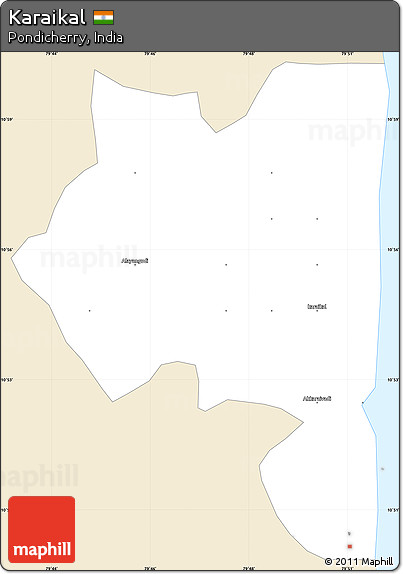 Classic Style Simple Map of Karaikal, single color outside